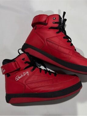 Red High-Top Sneakers with Ankle Strap - Patrick Ewing Style